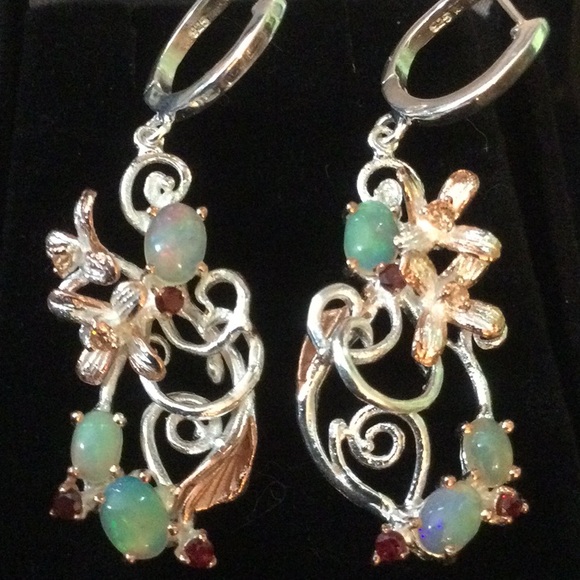 Outstanding Genuine Opal & Garnet Earrings
